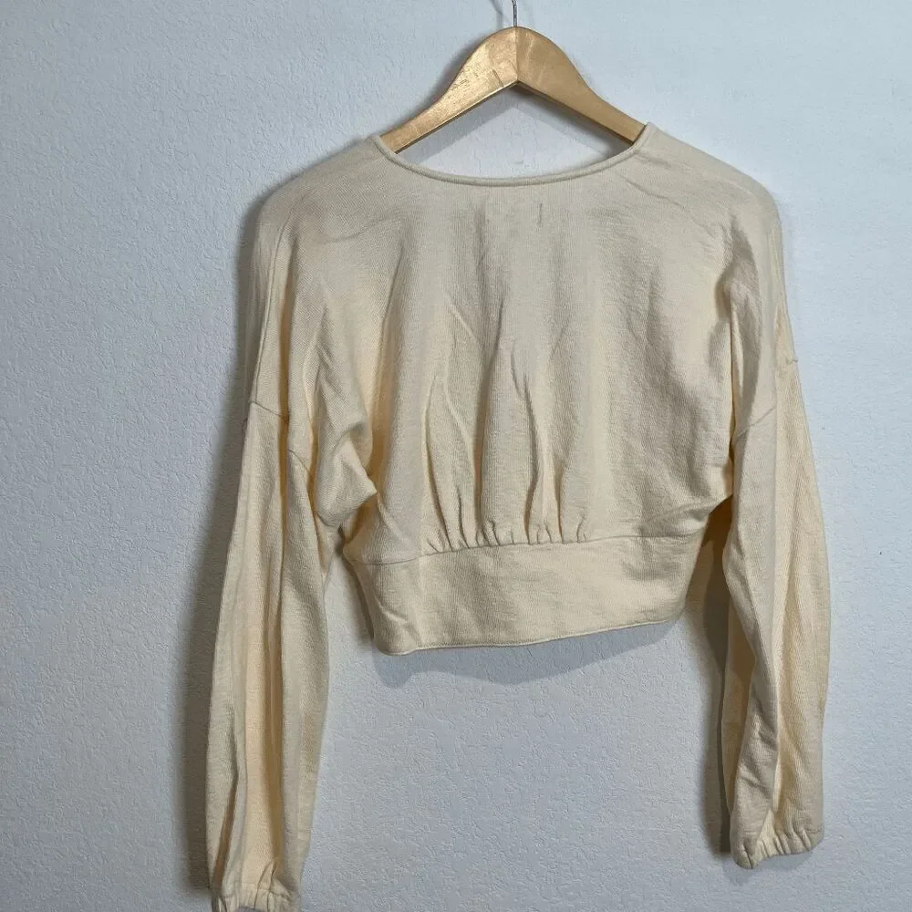 Madewell Antique Cream Deep-V Button-Front Crop Top Women's Size Small NWT